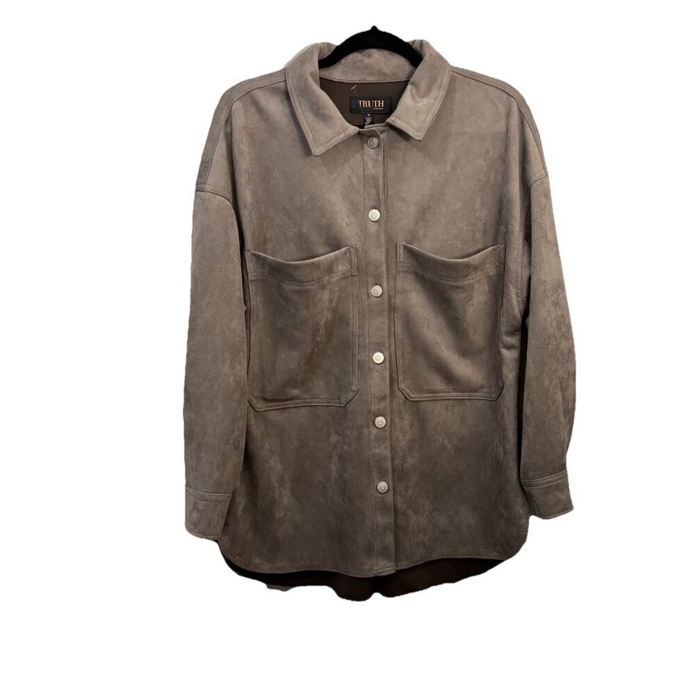 Truth By Republic Faux Leather Button Up Shirt Wet Clay Color Size Medium